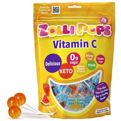 Zollipops Vitamin C Clean Teeth Pops Sugar Free Candy with Xylitol, Dye-Free