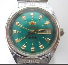 ORIENT Three Star NQ1R-C0 Women's Watch Green Dial Day Date 21 Jewels 25mm