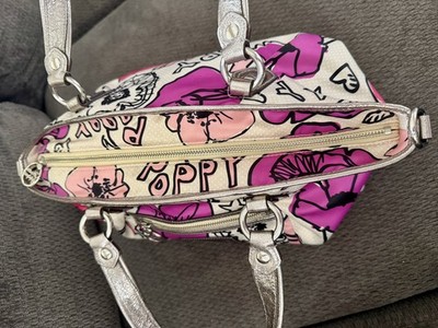 Coach Pink Silver Poppy Kyra Y2K 2009 Artistic Floral Graffiti