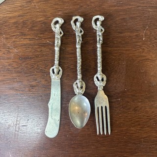 Flatware Set Small Fork Knife Spoon Silver Ornate Italian Vintage Figural Set