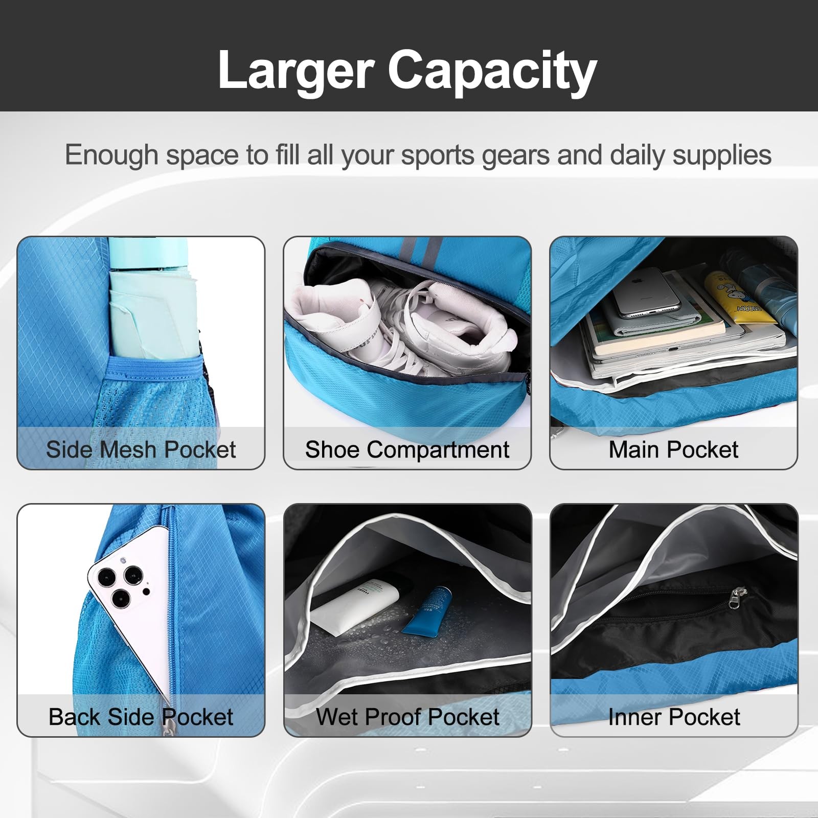 Sports Drawstring Backpack - String Swim Gym Bag with Shoes Compartment and W...