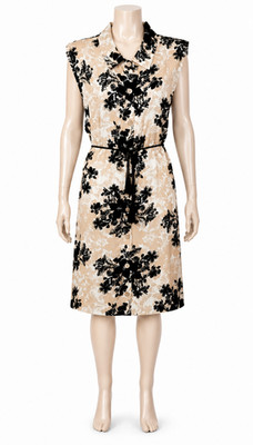 NWT Como Blu Women s Midi Dress Tan Black Floral Sleeveless Button up Size XL 