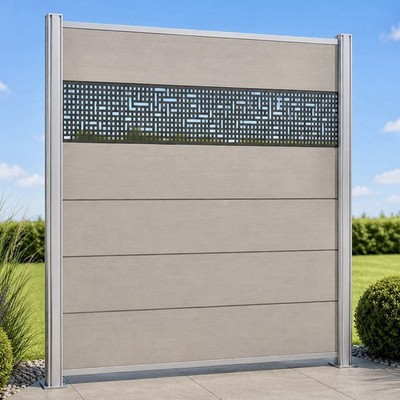 WPC Sichtschutzzaun Grau XL Komplettset Alu Pfosten Gartenzaun pflegeleicht