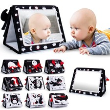 Tummy Time Mirror, Baby Tummy Time Toys with Soft Book, Black and White High ...