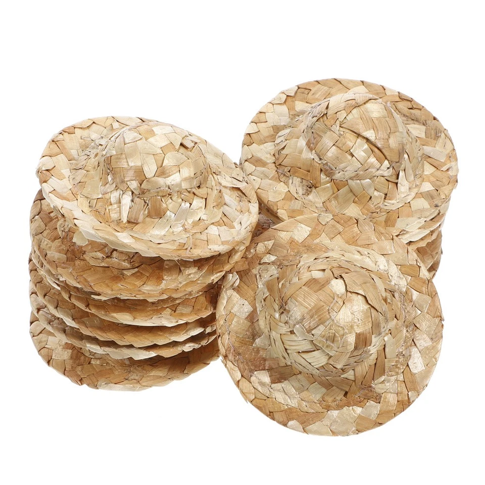  12 mini cappelli di paglia lavorati a maglia per bambole, cappelli di paglia - Immagine 4 di 4