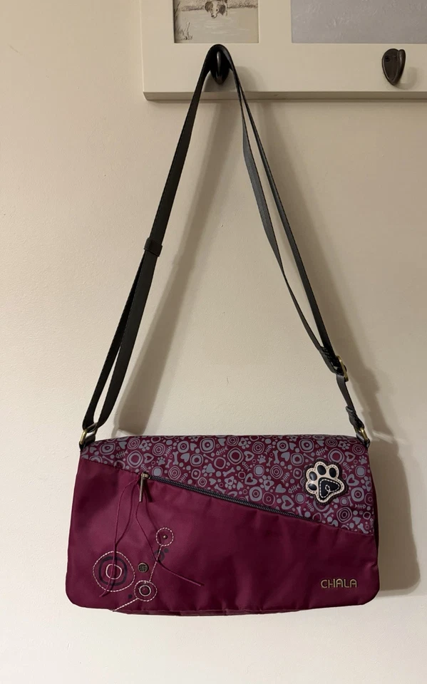 Chala Paw Print Dog Cat  Messenger Bag Burgundy Crossbody RFID Protection Purse - Image 2 of 4
