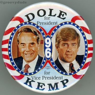 Bob Dole Jack Kemp 1996 President 2-1/4'' Cello Jugate Campaign Pinback Button