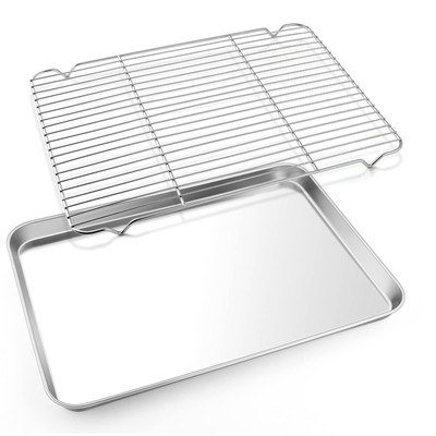 E-far Cookie Sheet with Rack Set, Half Sheet Baking Pan for Oven Cooking, 18 ...