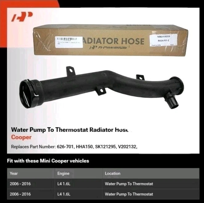 Manguera de calentador de radiador de repuesto Mini Cooper Countryman Paceman 2006-2016 1,6 L Foto 2 de 4