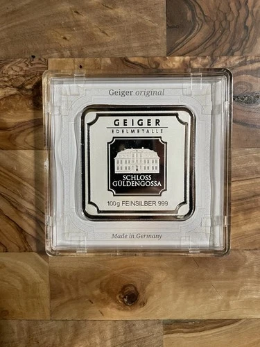 Geiger 100g Silver Square Bar .999 Fine Silver Encapsulated In Assay