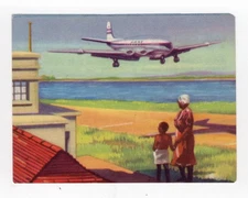 Aviation Card Granose Air Travel 1957. BOAC Comet lands at Entebbe Airport