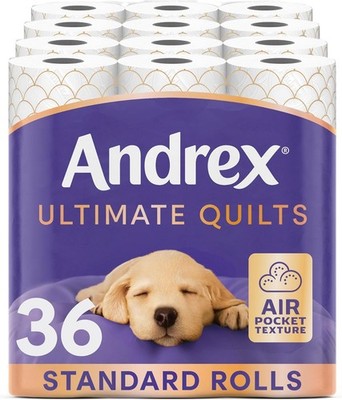 Andrex Toilettenpapierrollen x36 Ultimate Quilts Duftfrei 3-lagig Toilettenpapier Neu