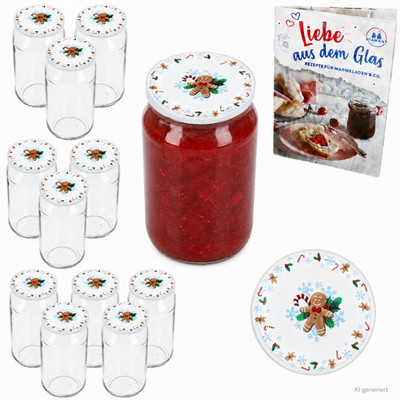 12er Set Sturzglas 720ml Einmachglas Candyman Deckel Diamant-Zucker-Heft