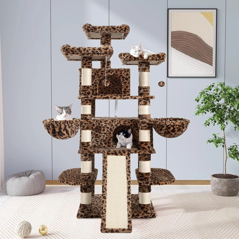 Allewie 68 Inches Cat Tree/House and Towers for Big Feline/Scratching Post/Multi - Image 2 of 4