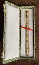 Cloisonné Ballpoint Pen In Fabric Box Asian Multicolor Floral Metal
