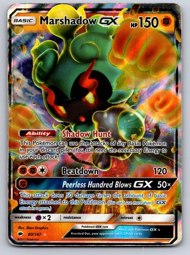 MARSHADOW GX 80/147 HOLO ULTRA RARE BURNING SHADOWS POKEMON HP