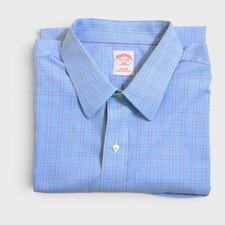 Vintage Brooks Brothers Button Up Shirt 17.5 4/5 Blue Plaid Cotton Long Sleeve