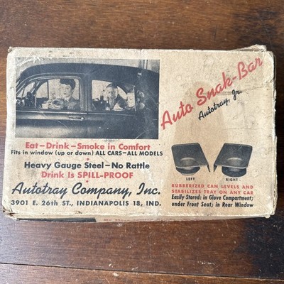 Vintage RED pair AUTO SNACK BAR Window Car Food Tray Autotray New Old Stock!!
