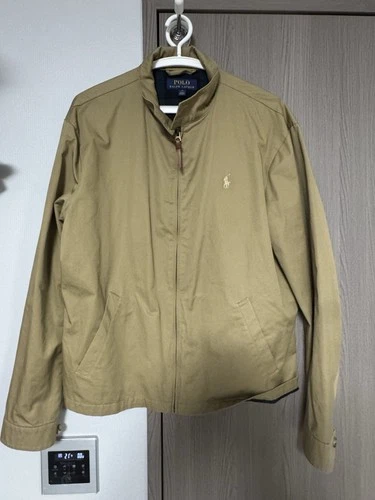 Polo Ralph Lauren Harrington Jacket Beige M Zip Front Plaid Lined Cotton Twill - product listing photo