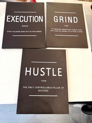 Hustle Grind Execute - Wall Hanging Decor, Framed Canvas Office Art, Set of 3...