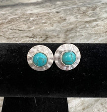 Beautiful Faux Turquoise Pierced Earrings With Silver Colored Backing