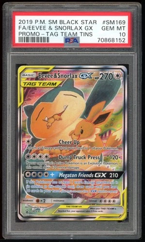 Eevee Snorlax GX  SM169 PSA 10 - Tag Team Tin - Pokemon Card Game