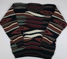 Vintage 90s Protege 3D Texture Pattern Knit Sweater Multicolor Made In USA Vtg