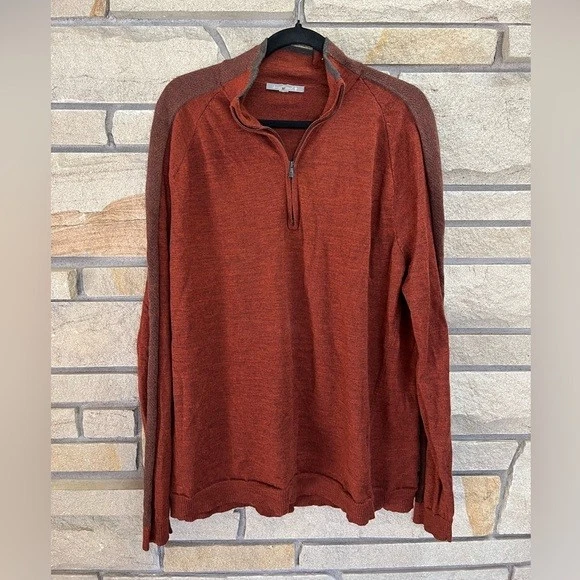 Smart wool 100% Merino Wool Quarter Zip Base a layer Sweater burgundy rust xl