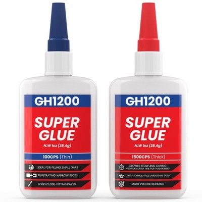 GH1200 57 Grams (2 oz) 100/1500 CPS (Thin/Thick) Super Glue All 57g, Clear 