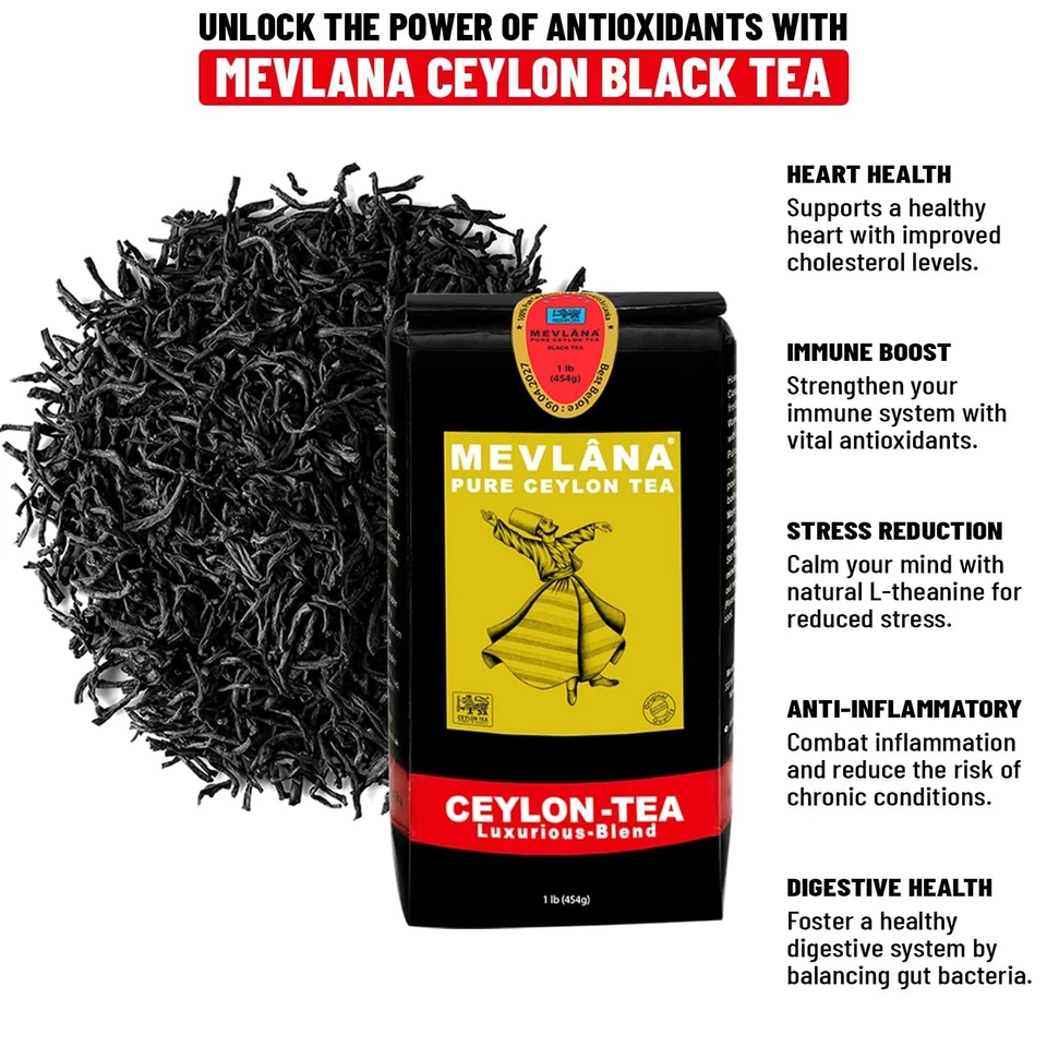 Té de Ceilán Mevlana, hoja suelta, 1 libra - Las mejores hojas de té negro de Ceilán de Sri La Foto 2 de 4
