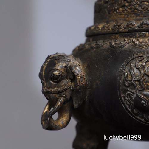 8.3" Old Antique Qing dynasty Bronze lion elephant ear Three foot Incense Burner - Picture 5 of 9