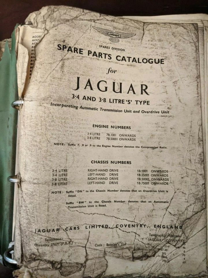 Catálogo de piezas originales 1963-1968 lista de repuestos JAGUAR TIPO S 3,4 3,8 litros Foto 2 de 4