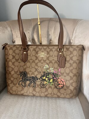 Coach Gallery Tote Bag Signature Canvas Floral Horse