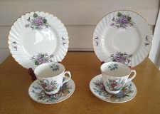 Crown Victorian Fine Bone China Staffordshire 6 pc Tea/Coffee Dessert Set Vtg