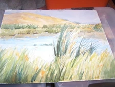 Original Watercolor By Peg Humphreys, Marsh Painting on Heavy Board 20"x 16"