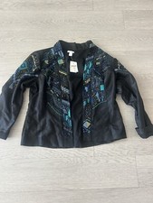 Chico's Artisan Beaded Embellished Jacket Embroidered Open Front Women's 2/Large