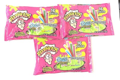 Warheads OOZE CHEWZ Stick Sour Chewy Candy Individually Wrap (3PK) X 16 Each Bag