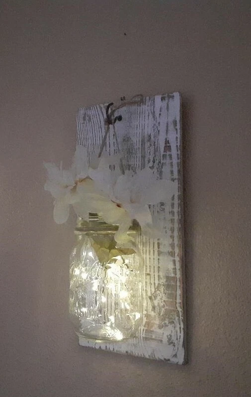 Rustic Hanging Mason Jar Sconce with  Led Fairy lights  - Image 4 of 4