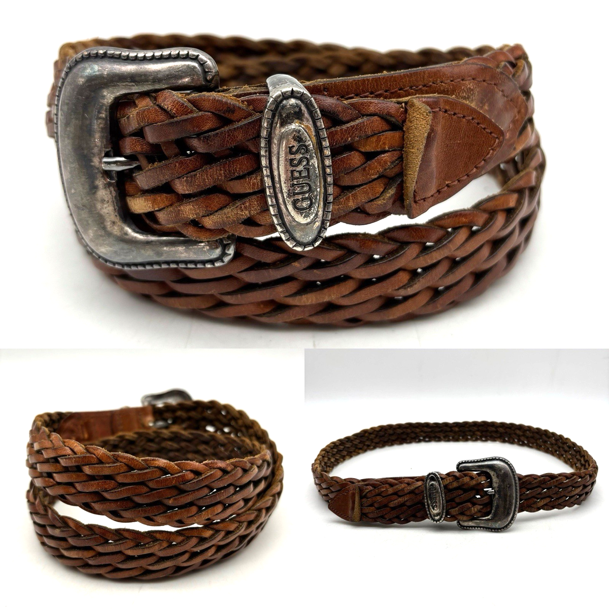 Vintage 80s 90s Guess Brown Genuine Woven Leather Western  display picture 1