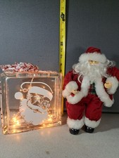 Lighted Glass Block Christmas Santa Electric  Sitting Santa 3245BMT