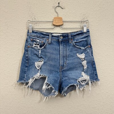 ABERCROMBIE FITCH The Mom Shorts Womens Sz 27 Blue Denim High Rise Cut  Off