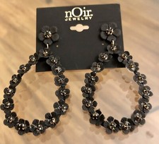 Black Flower Hoop Earrings Drops