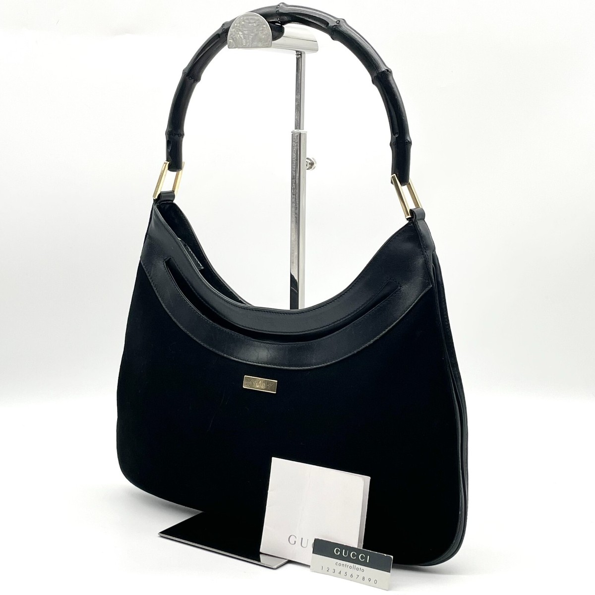 Gucci Handbag Bamboo Black Leather Suede Y2K vintage bag 001 4062