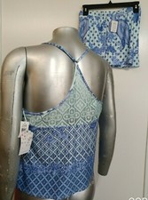 NWT In Bloom by Jonquil PAJAMAS SHORTS SET 2 Pc Size XL Navy/Aqua Paisley Slinky