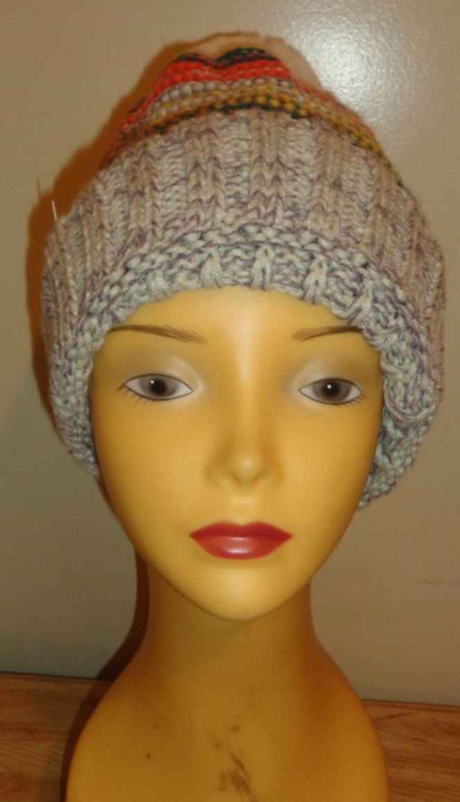 MARCUS ADLER NEW YORK MULTICOLOR STRIPE BEANIE HAT W/ FUR  display picture 1