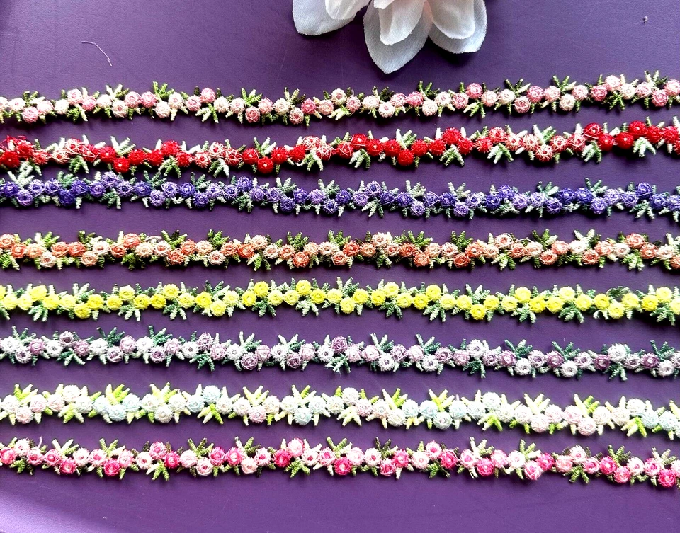 1/2 inch wide embroidered rose trim lace price per yard select color