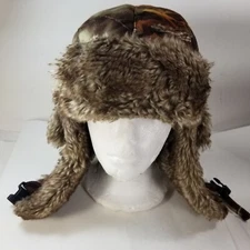 Vtg Trapper Hat Adult Large L Camo Ear Flaps Duck Hunting Faux Fur Insulated