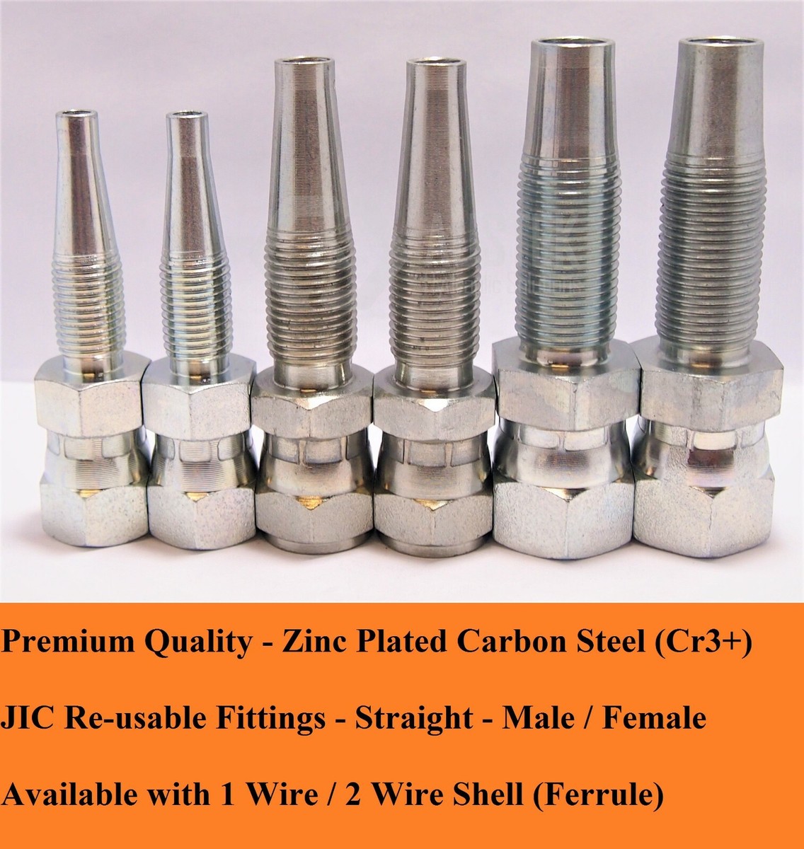 JIC Hydraulic Field Attachable/Reusable 2 Wire Fittings -Straight