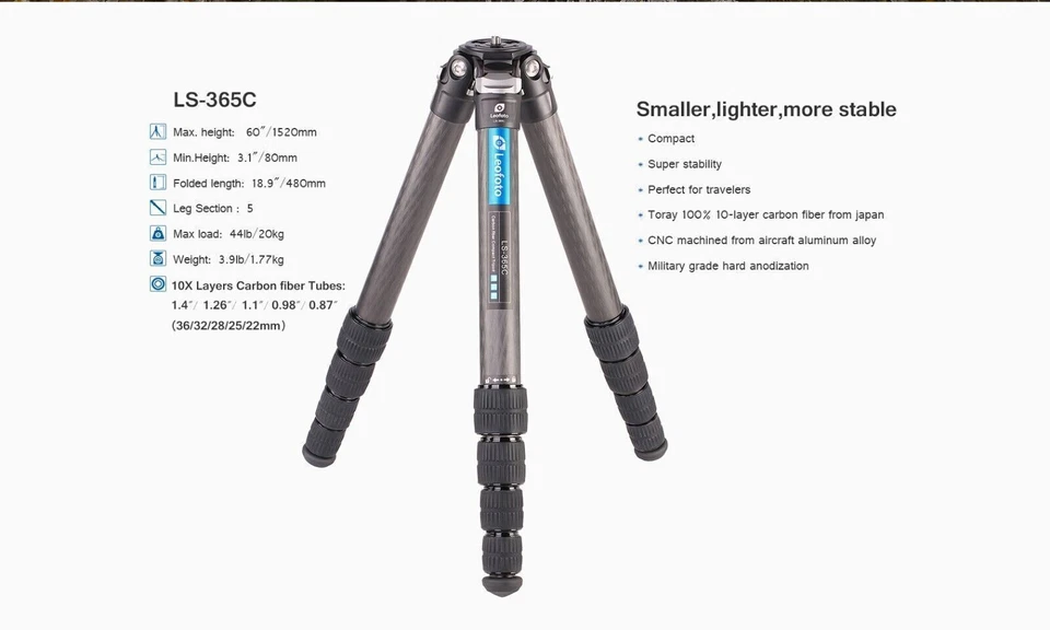 Leofoto LS-365C Carbon Fiber Tripod with LH-40 ball head Kit for shooting - Image 3 of 4