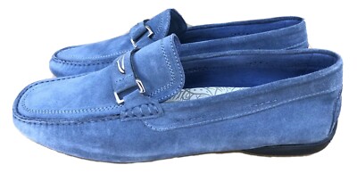 ALBERTO GUARDIANI Blue Suede Driving Loafer Shoes Made in 